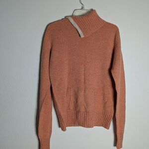 Horny Toad Womens Sweater 100% Merino Wool Orange Jogger Pocket Split Neck Large